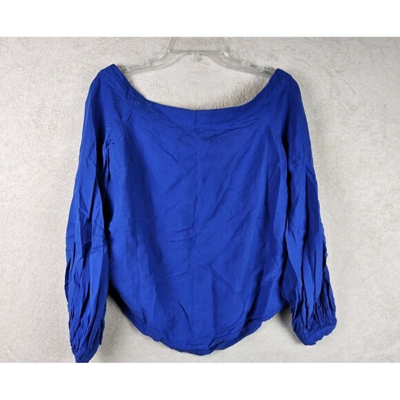 Anthropologie Floreat Linen Blend Off Shoulder Top Blue Size 6 - Picture 1 of 2